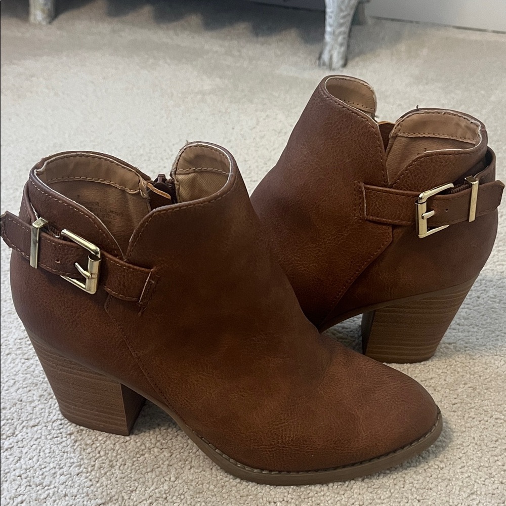 Express Brown Ankle Boots with Buckle Detail